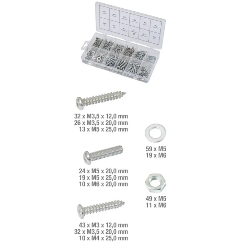 Assortiment de vis pour métal et bois, de rondelles et d'écrous 347 pièces KS TOOLS 970.0500