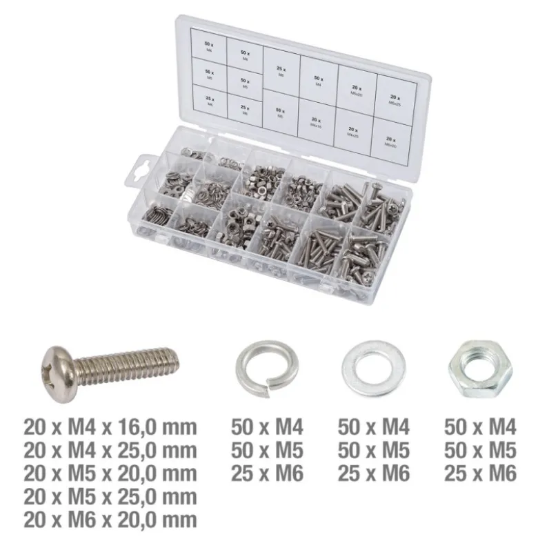 Assortiment de vis, rondelles et écrous en inox 475 pièces KS TOOLS 970.0510