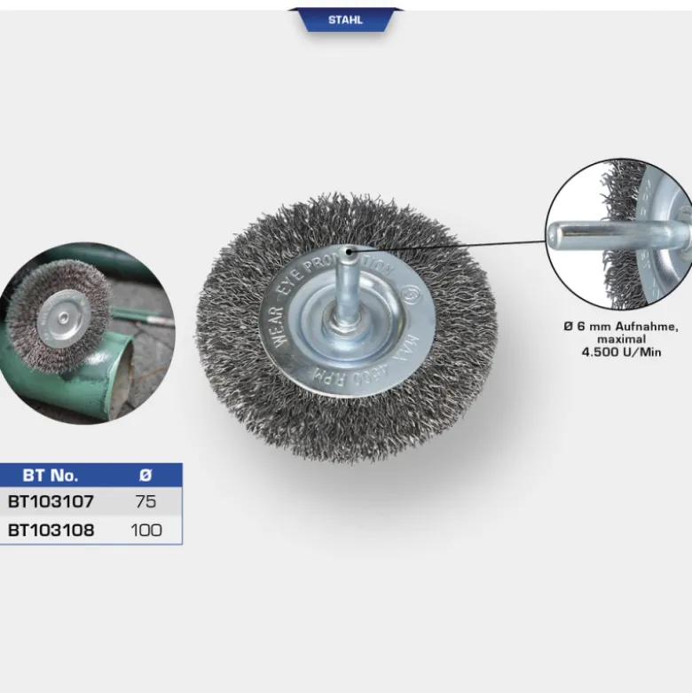 Brosse circulaire 100mm queue de serrage 6mm BRILLIANT TOOLS - BT103108