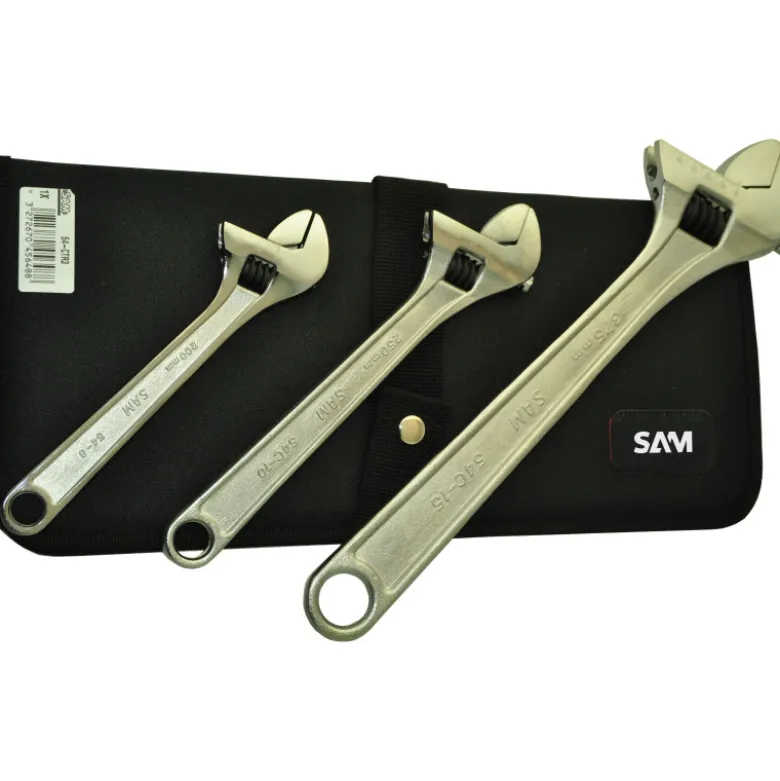 Clé A Molette Chromée 6'' 8'' 10'' - Trousse De 3 Sam Outillage - 54-Ctr3