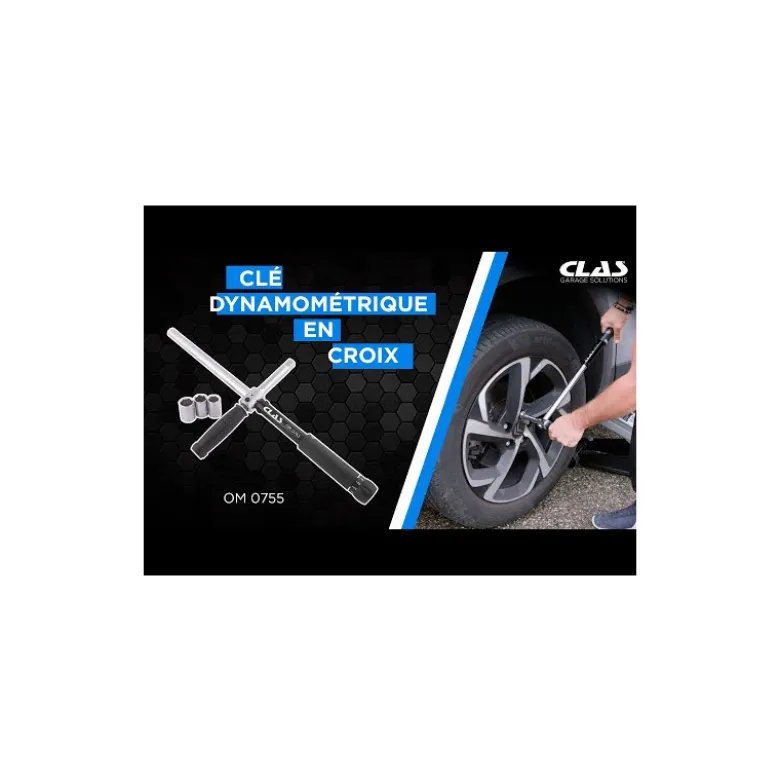 Cle dynamometrique en croix 1/2" 70-170nm 490mm + 3 douilles CLAS OM 0755
