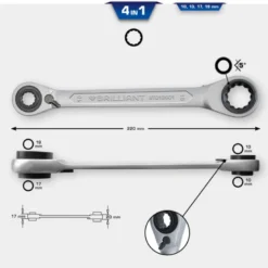 Clé polygonale à cliquet double 4 en 1 10x13mm 17x19mm BRILLIANT TOOLS - BT013901
