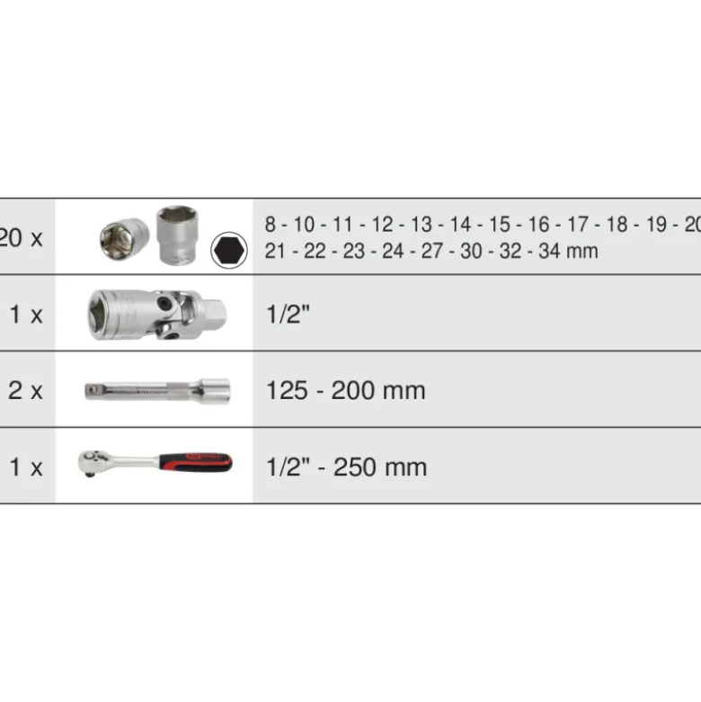 Coffret de douilles et accessoires ULTIMATE 1/2'', 24 pièces KS TOOLS 922.0623