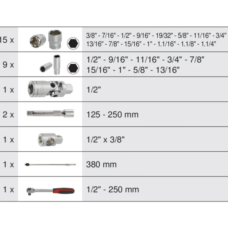 Coffret de douilles et accessoires en pouces ULTIMATE 1/2'', 30 pièces KS TOOLS 922.0630