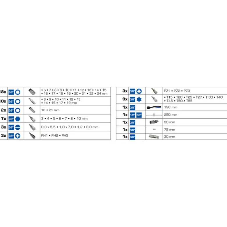 Coffret de douilles et cliquets 3/8'' 61 pcs BRILLIANT TOOLS - BT021061