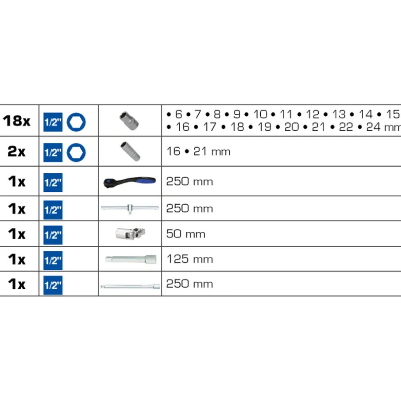 Coffret de douilles et cliquets 1/2'' 25pcs BRILLIANT TOOLS - BT022025