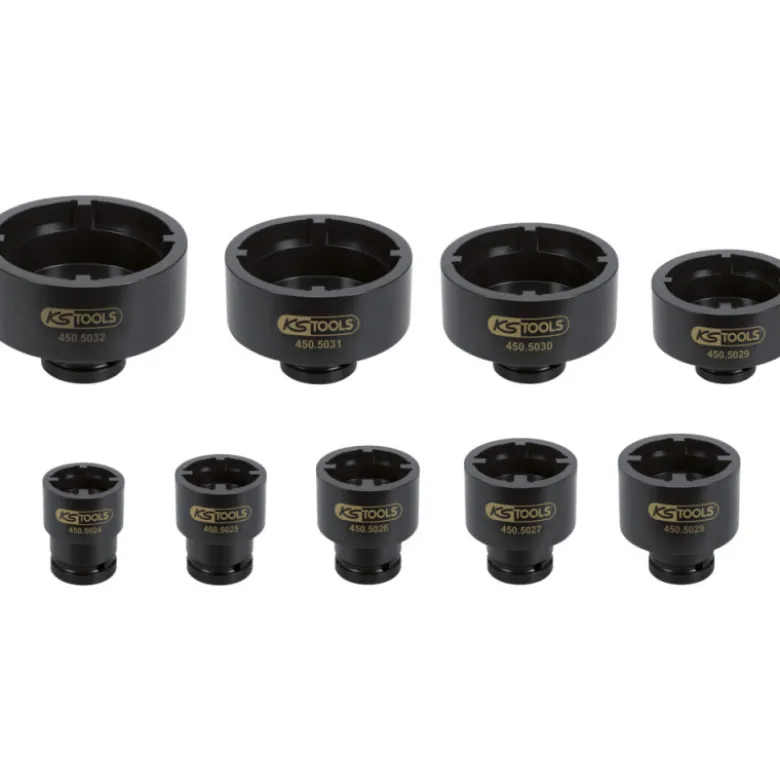 Coffret de douilles KM à ergots intérieurs 9 pièces pour écrous de moyeux KS TOOLS 450.5020