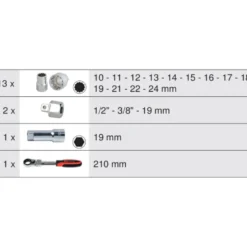 Coffret de douilles traversantes TRIPLEplus® 3/8'' - 1/2'' - 10 à 24 mm KS Tools 922.4040