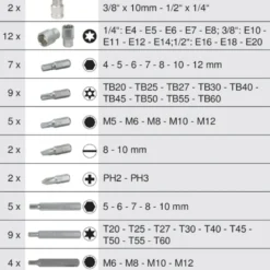 Coffret d'embouts et de douilles 57 pièces 1/4" 3/8" 1/2" KS TOOLS 922.4305