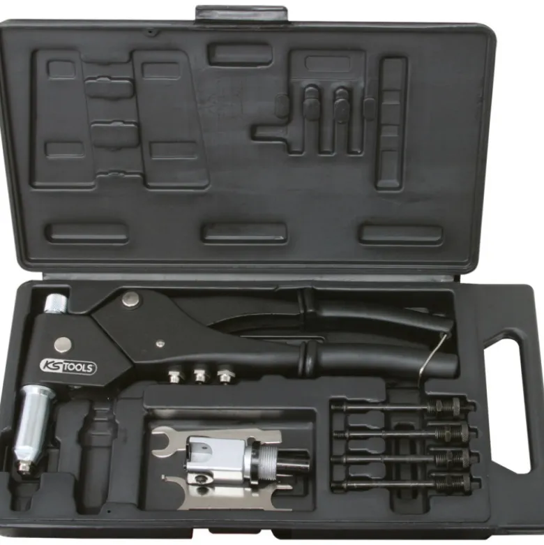 Coffret de pinces à rivets, écrous aveugles (insert) et chevilles Tête pivotante à 360° KS TOOLS 150.9610