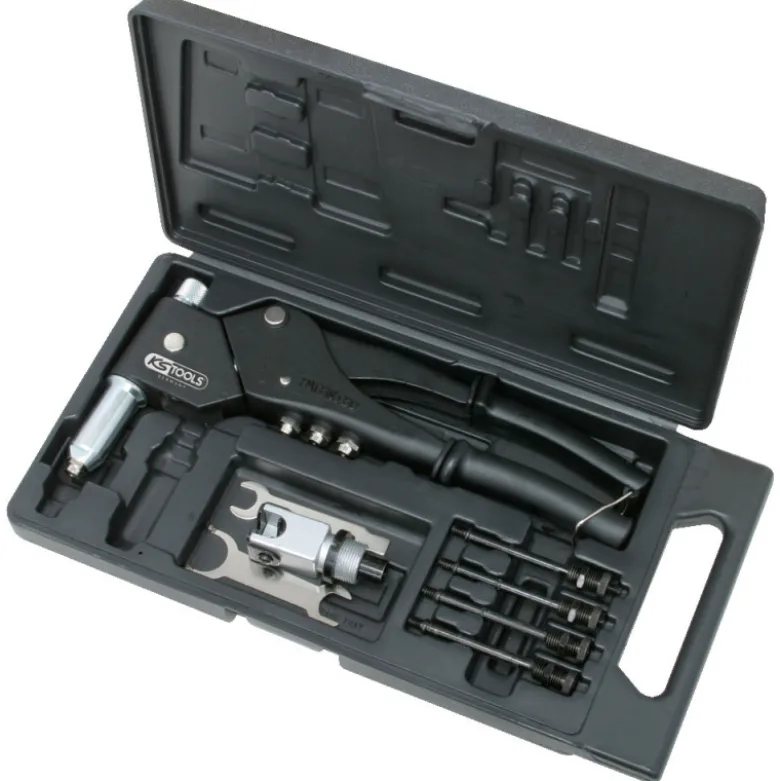 Coffret de pinces à rivets, écrous aveugles (insert) et chevilles Tête pivotante à 360° KS TOOLS 150.9610