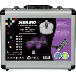 Coffret de trépans diamant à eau - D 29 mm / tige 9.6 mm hexagonale - 35 - 44 - 65 - 68 - 76 mm / tige 11 hexagonale SIDAMO