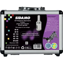 Coffret de trépans diamant à eau - D 6 - 8 - 10 mm / tige 6mm ronde - 12 - 19 mm / tige 9.6 hexagonale SIDAMO 11101420