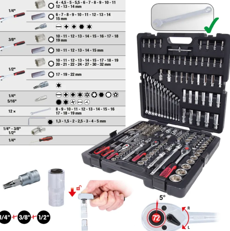 Coffret d'outils et douilles 1/4", 3/8", 1/2" 216 pièces Ks Tools 918.0216