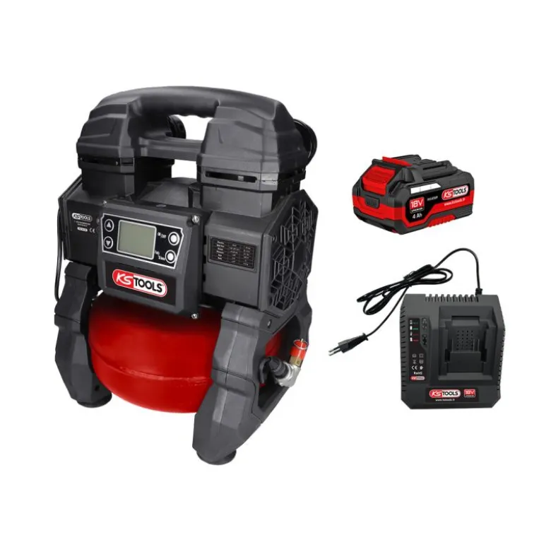 Compresseur d'air portatif silencieux 5L 9Bars 18V avec batterie 4Ah et chargeur KS TOOLS - 165.0816F-A1