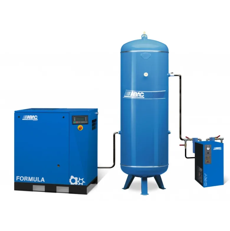 Compresseur d'air rotatif à vis, réservoir 500L, sécheur 60m3/h, 7,5CV, 400V Tri, 42,1m3/h, 10bar ABAC - COMPLET FORM 07 10