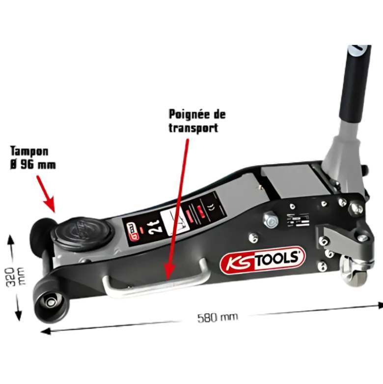 Cric Hydraulique 2T Compact Aluminium Acier KS Tools - 161.0365F