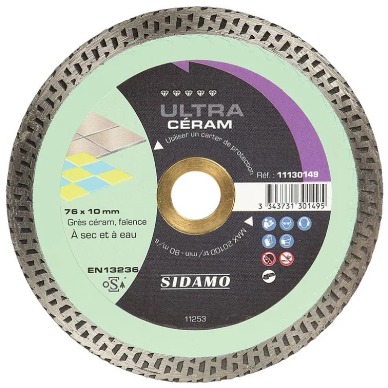 Disque Diamant et Carbure à couronne continue 76 mm ULTRA CERAM SIDAMO 11130149