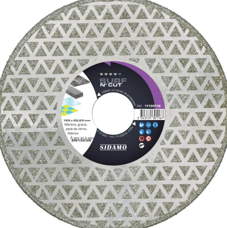 Disque Diamant et Carbure à segment 125 mm SURF N'CUT alésage 22,23 SIDAMO 11130116