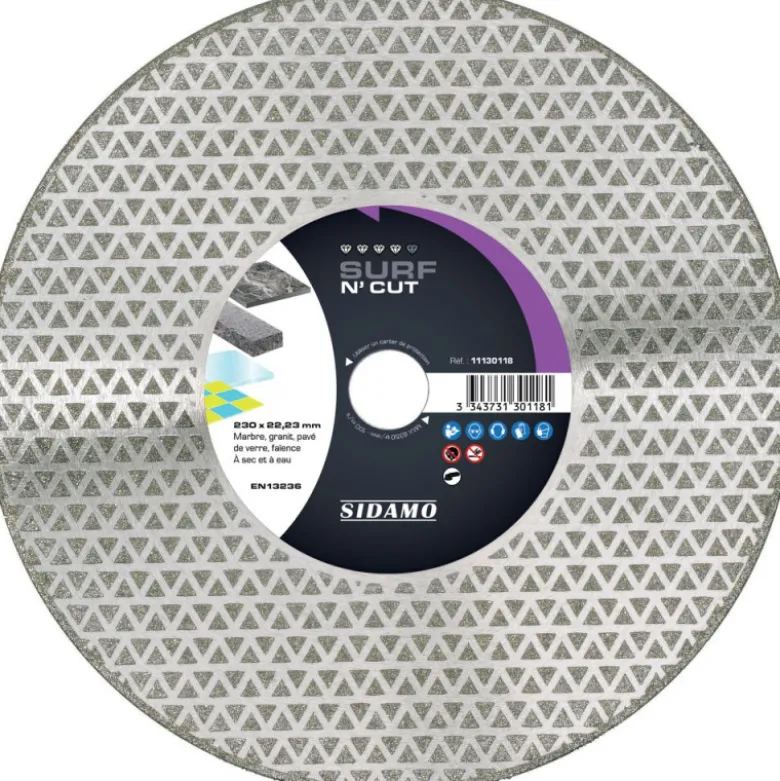 Disque Diamant et Carbure à segment 230 mm SURF N'CUT alésage 22,23 SIDAMO 11130118