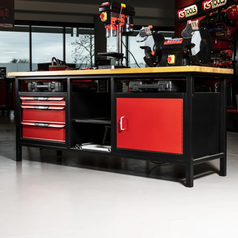 Etabli d’atelier professionnel Extra long 1 porte et 3 tiroirs KS TOOLS 865.0210