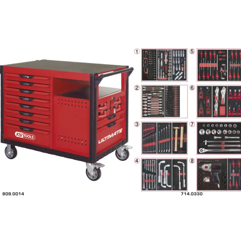 Etabli mobile 14 tiroirs équipé de 354 outils KS Tools - 809.1730