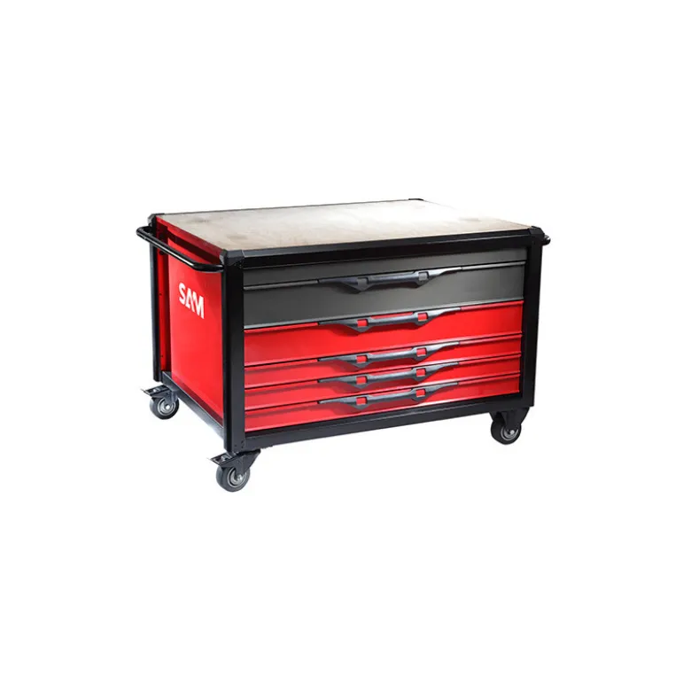 Etabli Roulant - 5 Tiroirs - Plateau Bois 40 Mm SAM Outillage - ETAB-SAM