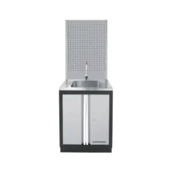 Evier en acier inox avec armoire et panneau perforé KRAFTWERK 150.500.003