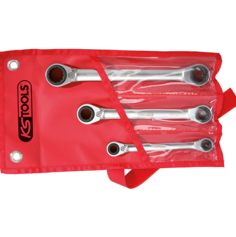 Jeu de clé polygonales à cliquet réversible 4 en 1 gear plus - en trousse 3 pièces KS TOOLS 503.4540