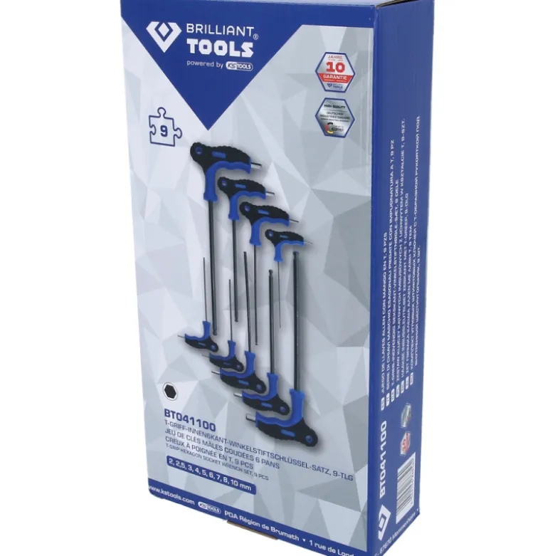Jeu de clés mâles 6 pans tête sphérique à poignée en T 9pcs BRILLIANT TOOLS - BT041100