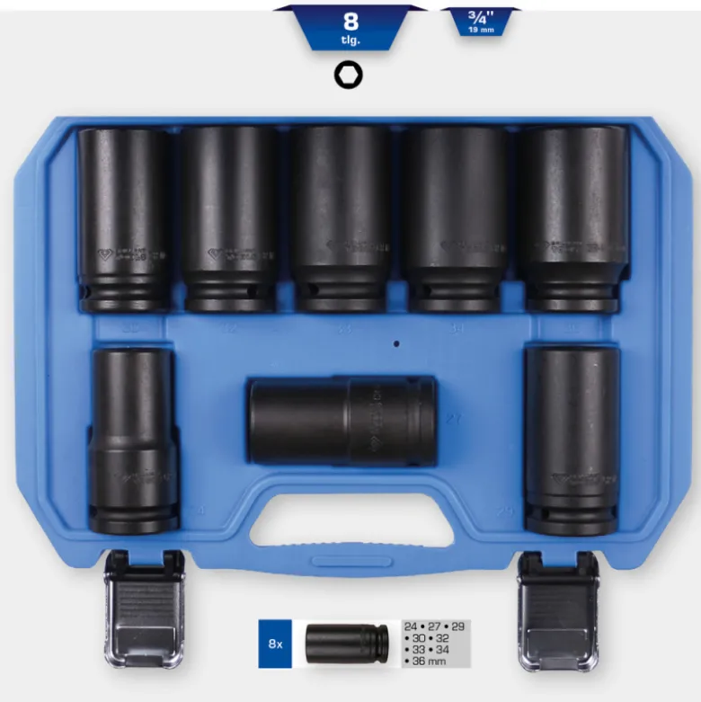 Jeu de douilles longues à chocs 6 pans 3/4" 8pcs 24 - 36mm BRILLIANT TOOLS - BT025600
