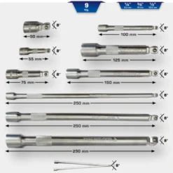 Jeu de rallonges articulées 1/4'' 3/8'' 1/2'' 9pcs BRILLIANT TOOLS - BT020009