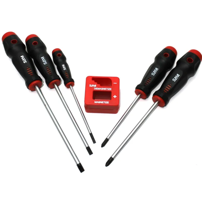 Jeu de tournevis fente & Phillips avec magnétiseur 6 pièces SAM - GC1JBT