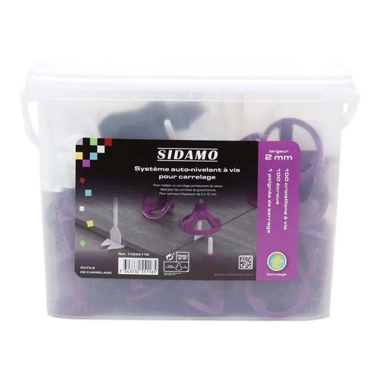 Kit croisillons 2mm auto-nivelants à vis 200 pièces SIDAMO 11255116