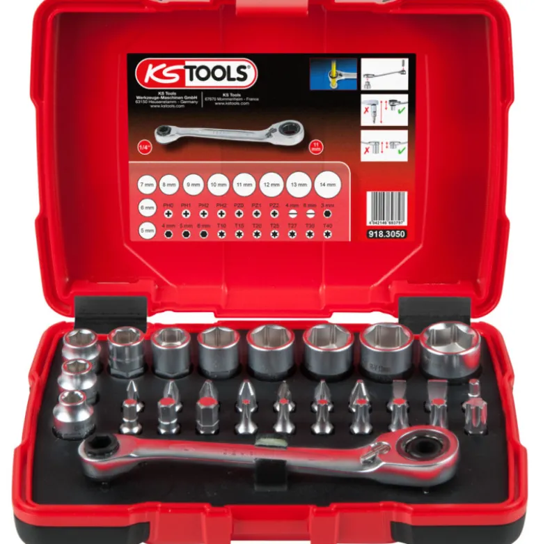 Lot de coffrets de douilles traversantes 1/4'' - 3/8'' - 1/2'' KS TOOLS 922.0648
