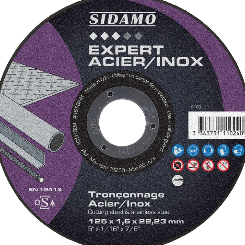 LOT DE 25 DISQUES EXPERT ACIER INOX 125MM MOYEU PLAT - SIDAMO