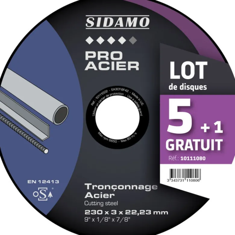 Lot de 5 disques + 1 gratuit 230 mm Tronçonnage Acier - SIDAMO