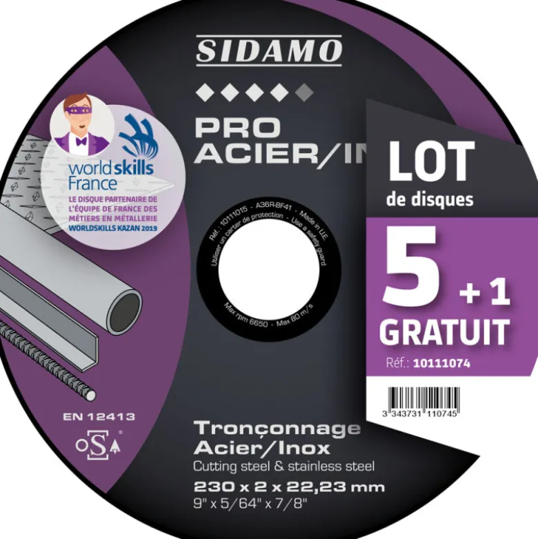 LOT DE 5 DISQUES + 1 GRATUIT PRO ACIER INOX 230MM - SIDAMO