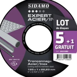 Lot de 5 disques + 1 offert EXPERT ACIER INOX 125mm Ep 1mm - SIDAMO 10111082