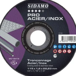 LOT DE 25 DISQUES PRO ACIER INOX 115mm EP. 1,6 ALES.22.23MM MOYEU PLAT - SIDAMO