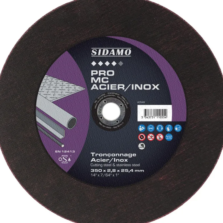 LOT DE 10 DISQUES PRO MC ACIER INOX 350MM ALES 25.4MM - SIDAMO