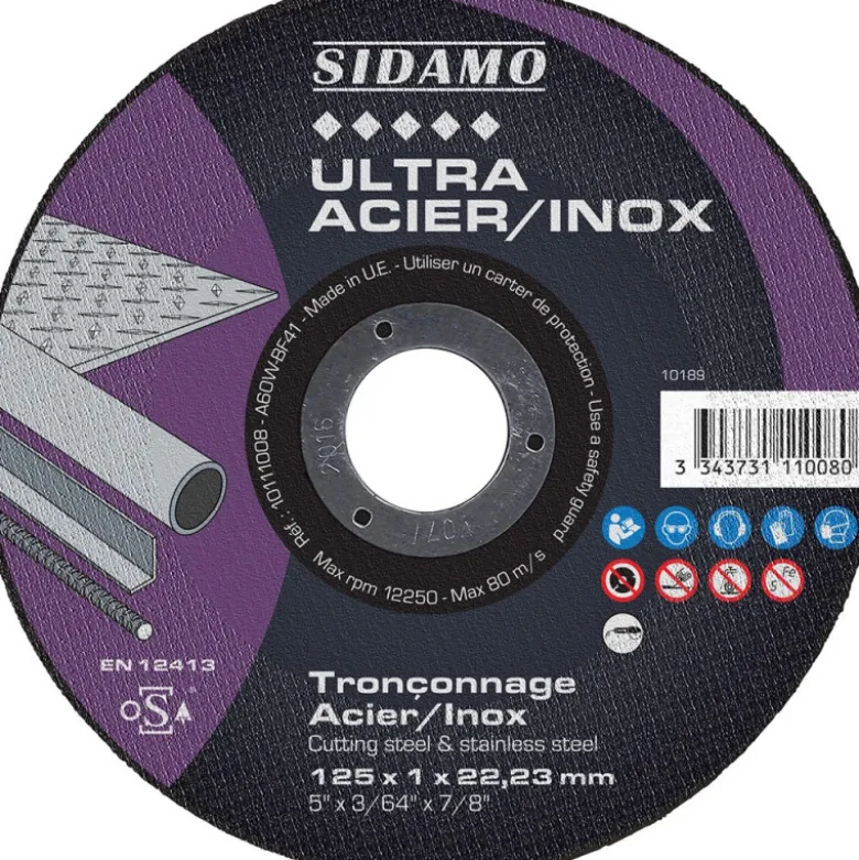 LOT DE 25 DISQUES ULTRA ACIER INOX 125MM ALÉS.22.23MM - SIDAMO