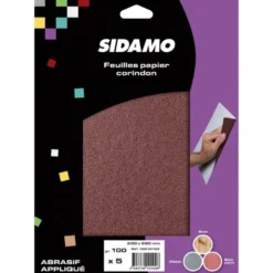 Lot de 5 feuilles de papier corindon 230x280 - Grain 100 à 150 - SIDAMO