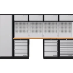 Mobilier d'atelier 5 éléments + panneaux perforés + 4 meubles hauts combi-standard MOBILIO - KRAFTWERK 3964K-H5049-K4