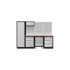 Mobilier d'atelier 4 éléments + panneaux perforés + meuble haut combi-standard MOBILIO - KRAFTWERK 3964K-H5R4-K1W
