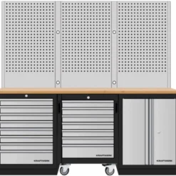 Mobilier d'atelier 3 éléments + panneaux perforés + chariot d'atelier combi-standard MOBILIO - KRAFTWERK 3964K-87S-W