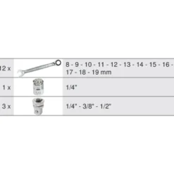 Module de clés mixtes à cliquet réversible GEARplus avec adaptateurs, 16 pièces KS TOOLS 713.2027