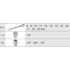 Module de clés mixtes à cliquet à tête inclinable à verrouillage GEARplus avec adaptateurs, 16 pcs KS TOOLS 713.2028