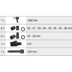 Module de douilles et clé à chocs pneumatique 3/4'', 13 pièces KS TOOLS 712.1013