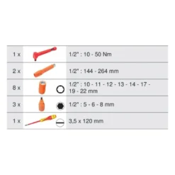 Module de Douilles et Clé Dynamométrique 1/2'' 10-50 Nm Isolées 1000V - 15 Pièces KS TOOLS - 713.1126